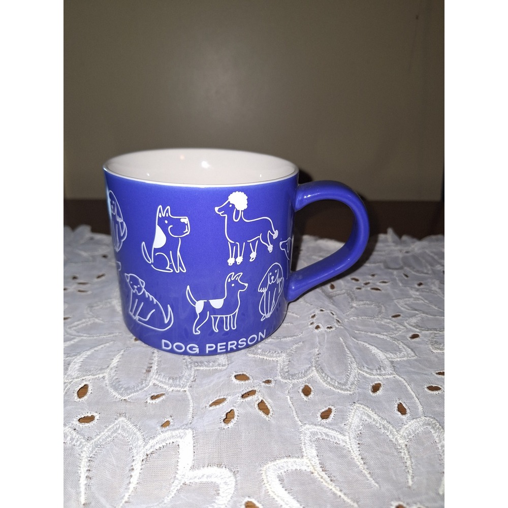 Parker Lane Dog Person Blue Stoneware Coffee Mug White Puppy Breed Illustrations